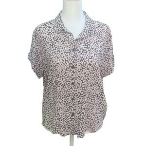 SAMSOE Sajan Daisy Pattern Button Up Blouse Brown White Size Medium